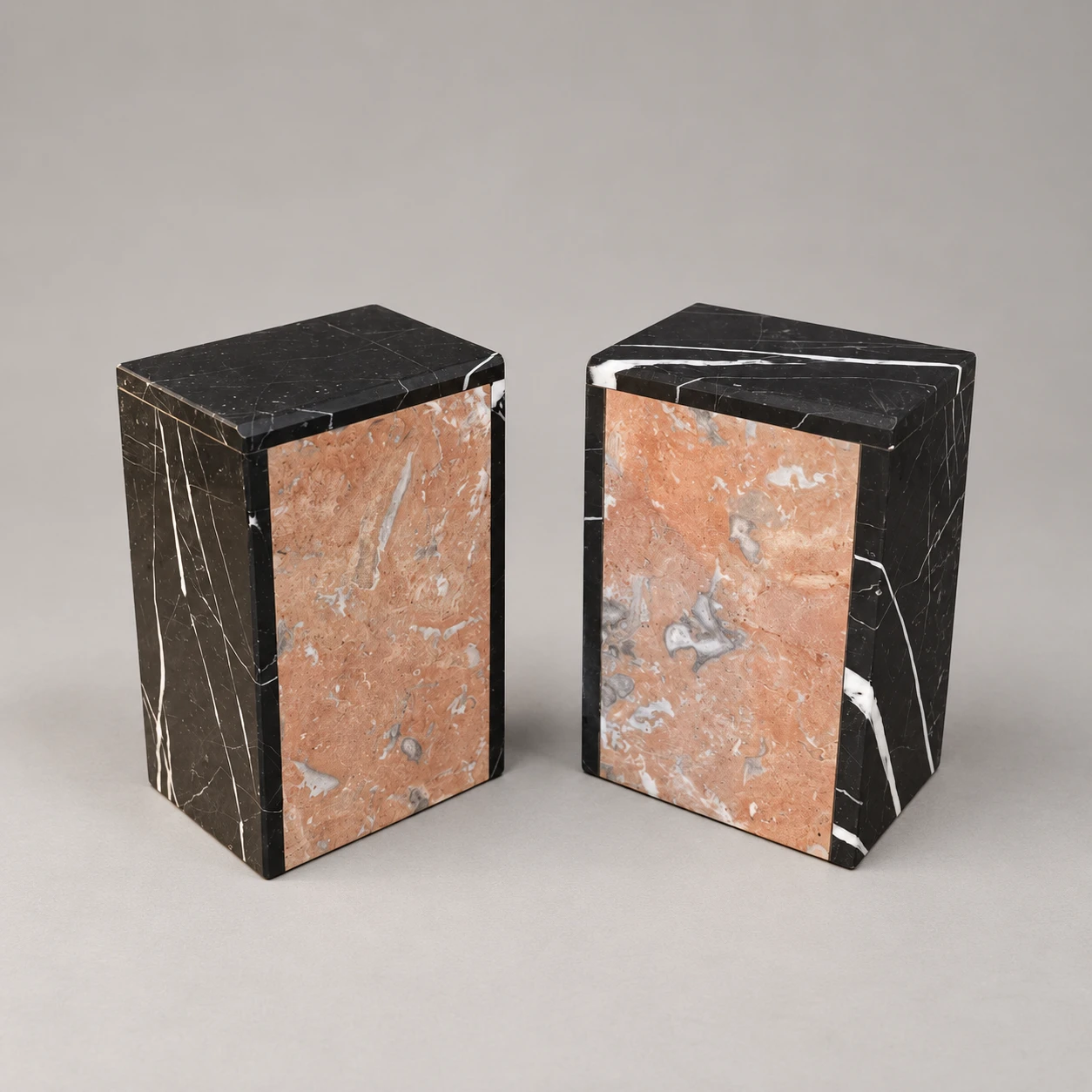 Pair of Italian Art Deco-Style Polychrome Marble Bookends, 1970s–1980s