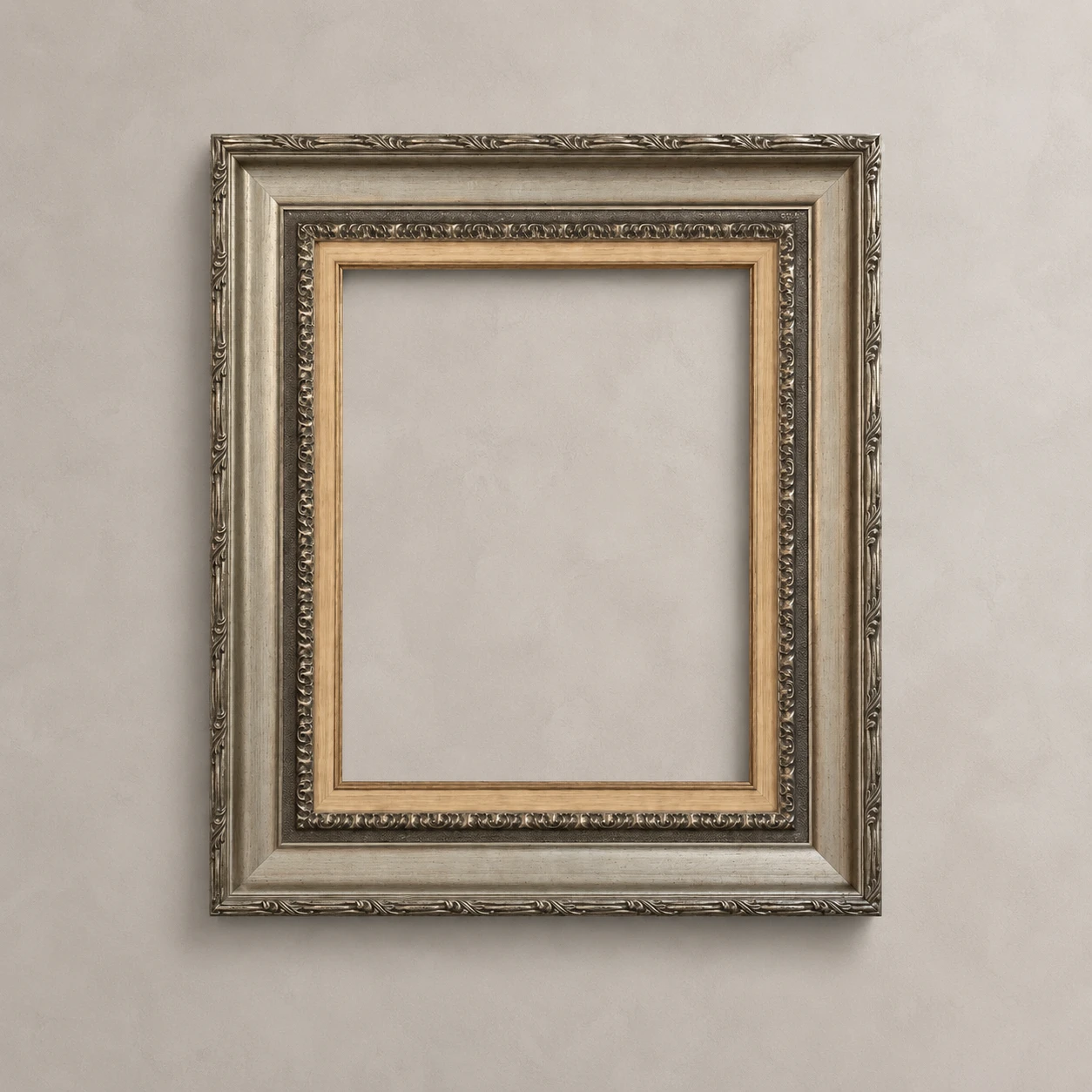 Contemporary Neoclassical Silver-Leaf Wooden Frame