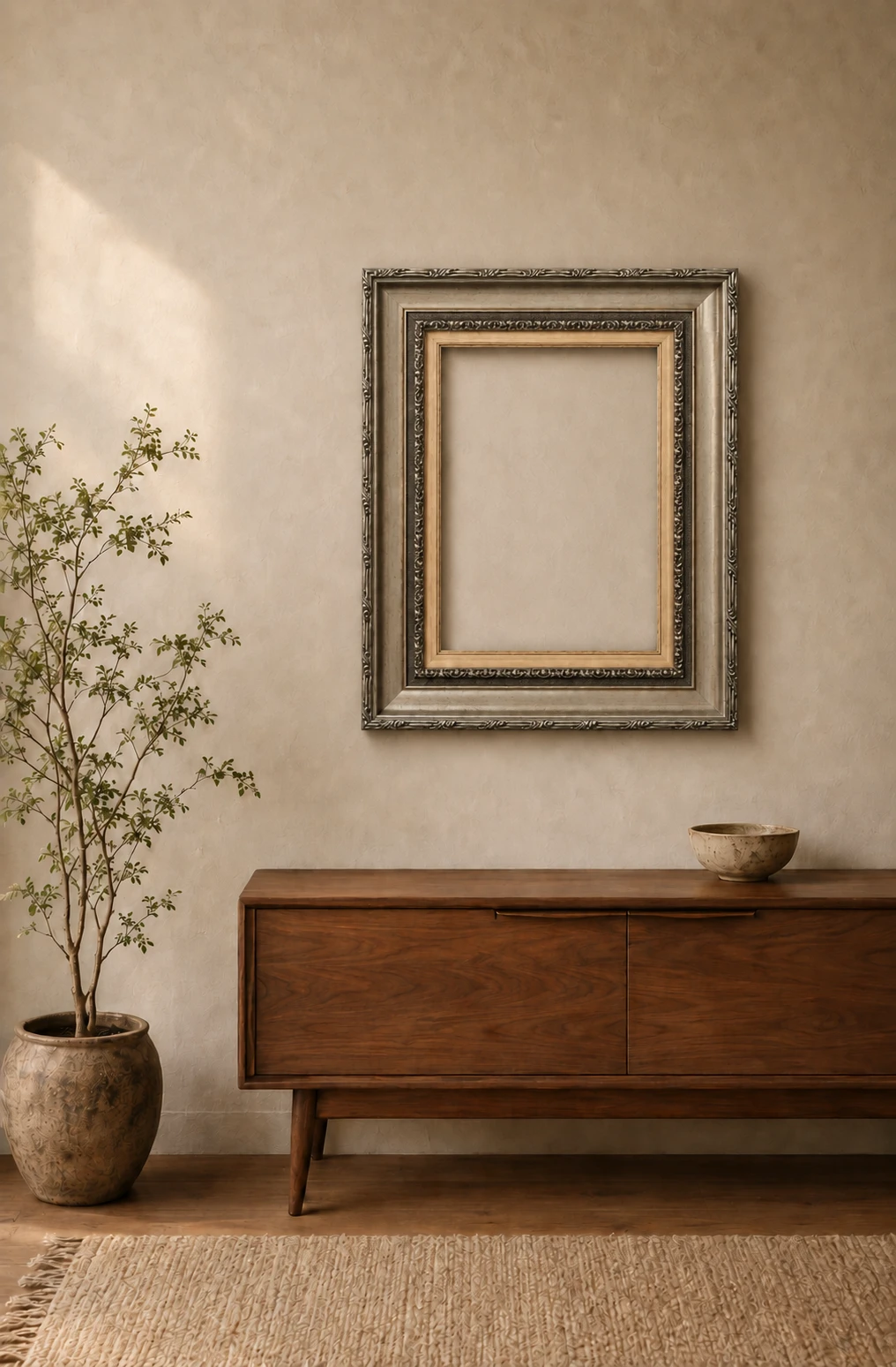 Contemporary Neoclassical Silver-Leaf Wooden Frame - Image 2
