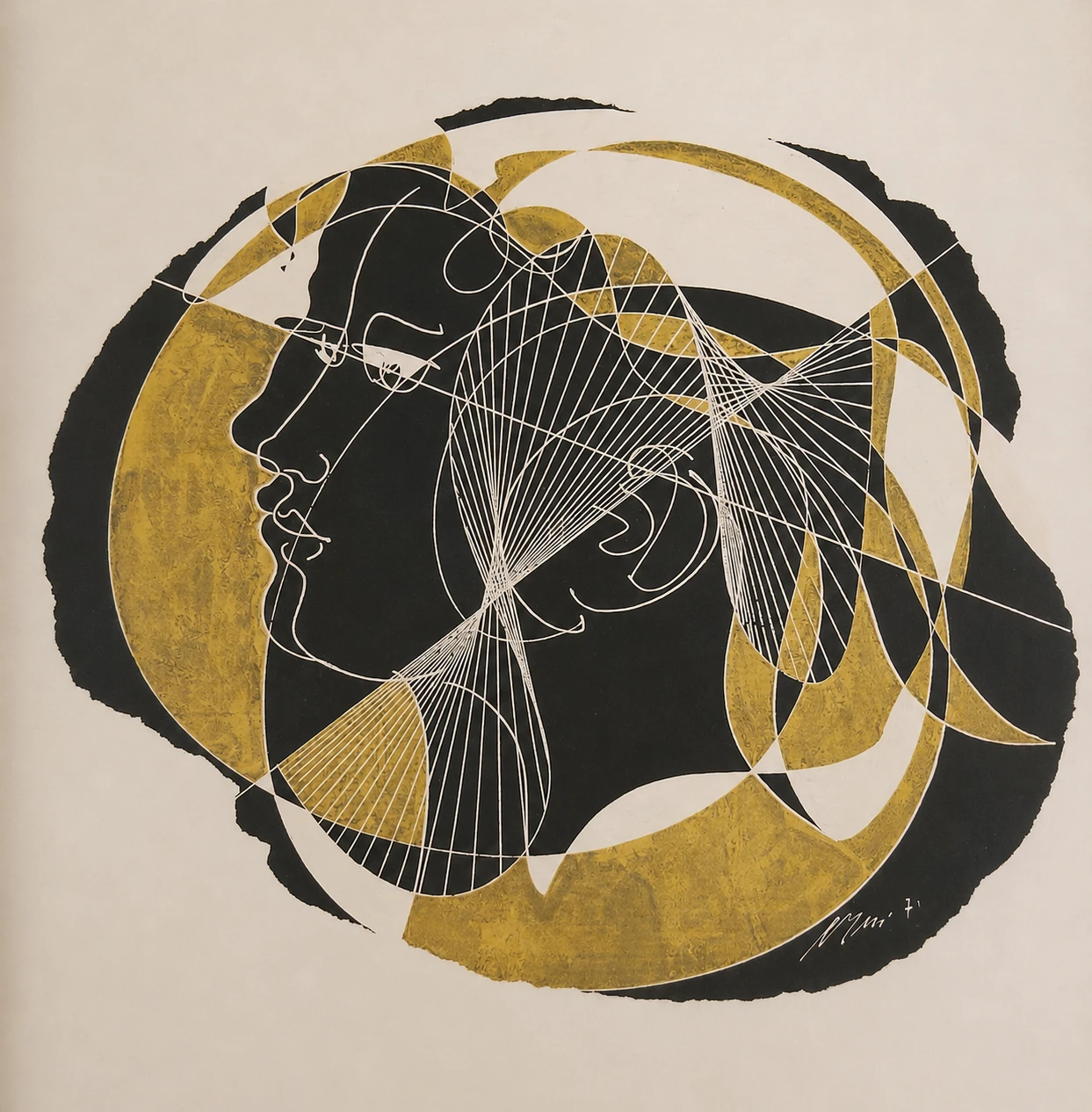 Hans Erni (1909–2015). Two Profiles – Mixed Media on Paper, 1971