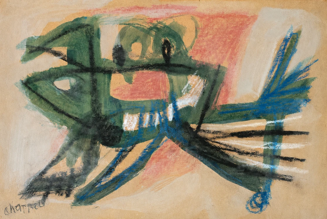 Karel Appel (1921-2006). Abstract Bird. Mixed Media on Cardboard