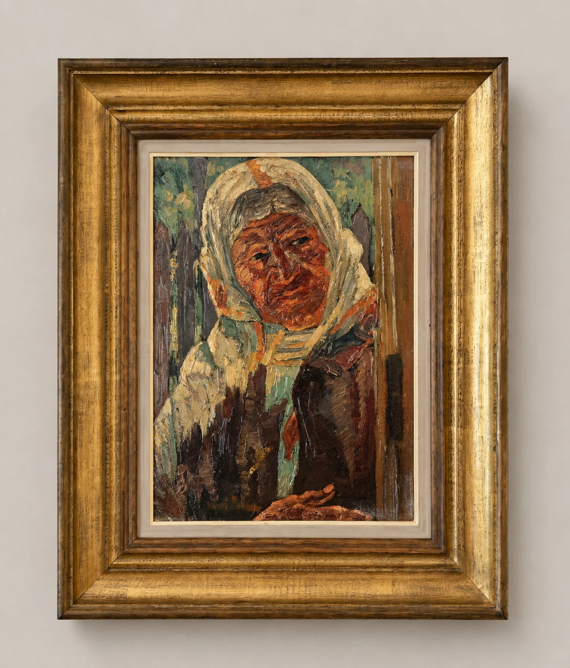 Rudolf Schweitzer-Cumpăna (1886–1975). Portrait of a Peasant Woman — Oil on Cardboard - Image 2