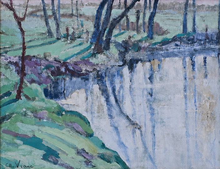 Charles VIANE (1876-1939) Impressionist river landscape. Oil on Panel