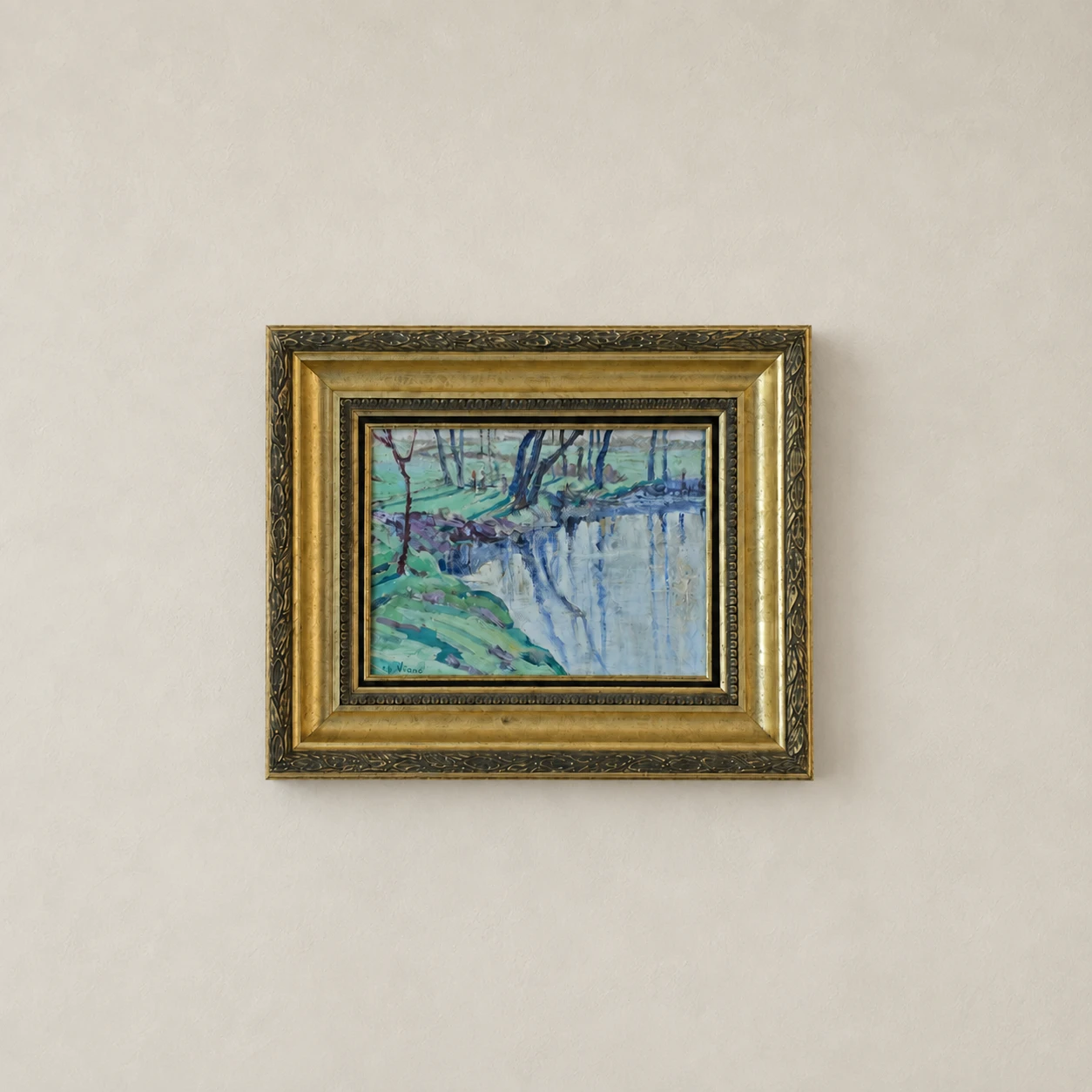 Charles VIANE (1876-1939) Impressionist river landscape. Oil on Panel - Image 2