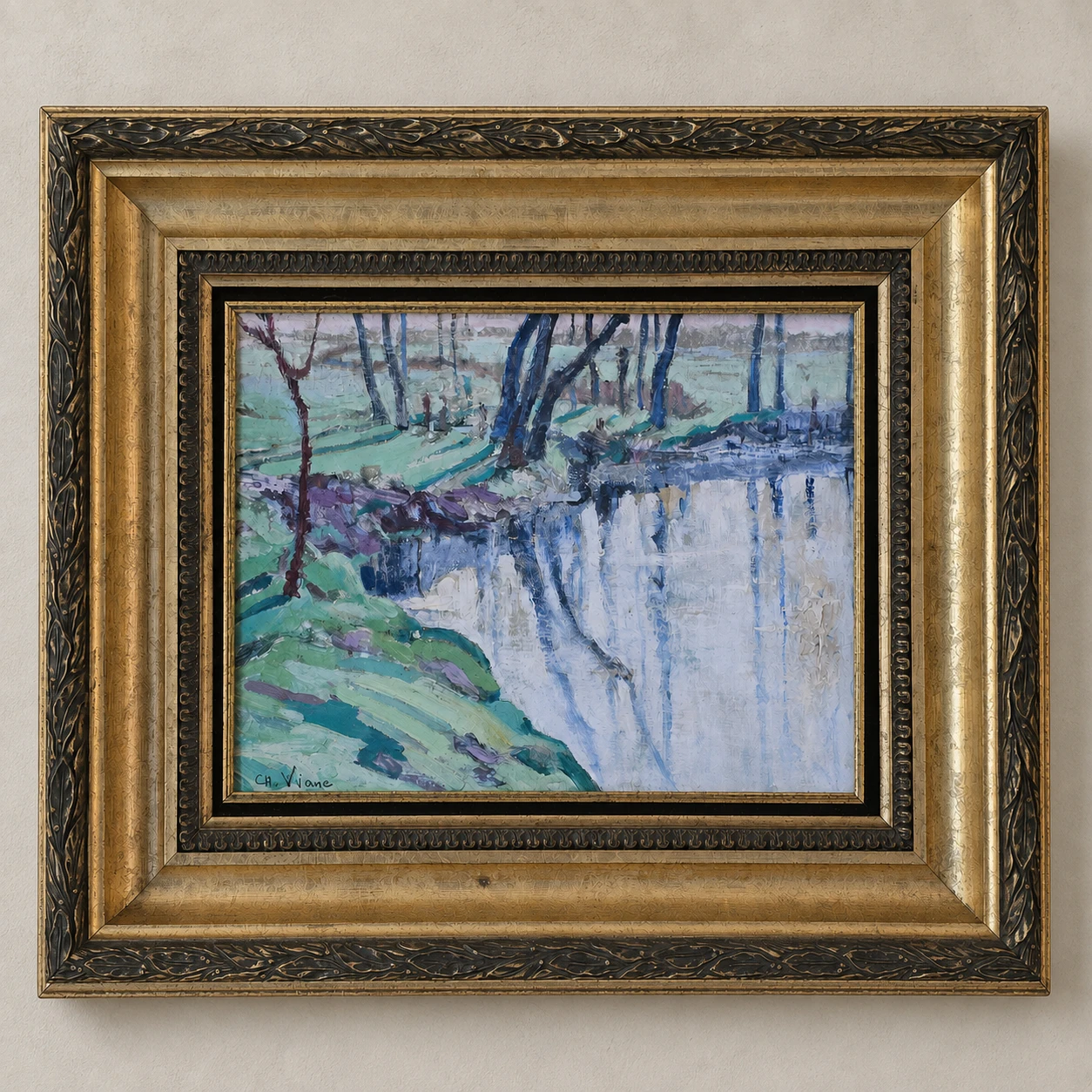 Charles VIANE (1876-1939) Impressionist river landscape. Oil on Panel - Image 3