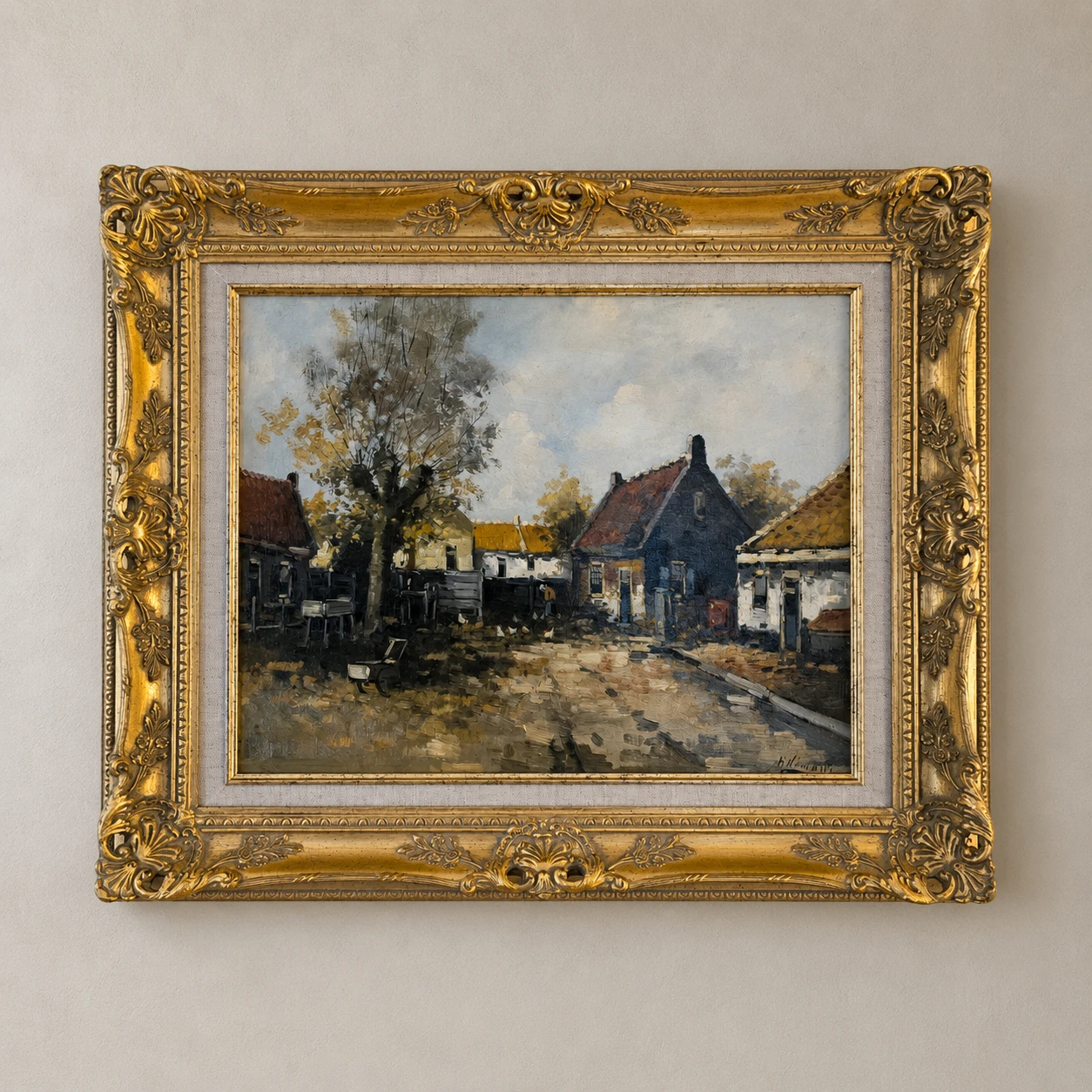 H. NOORDAM (1938) Farmyard with a paesant woman. Oil on Canvas - Image 2