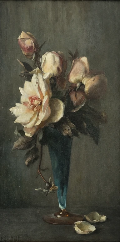 European School. 19th Century. Still Life with Roses - Oil on Panel