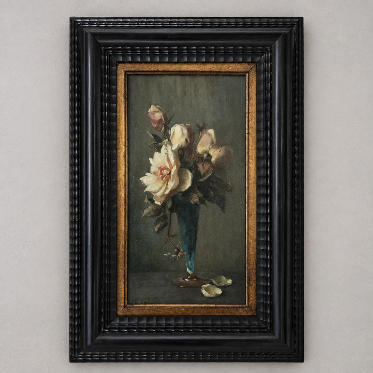 European School. 19th Century. Still Life with Roses - Oil on Panel - Image 4