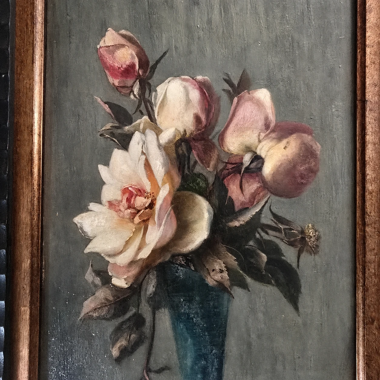 European School. 19th Century. Still Life with Roses - Oil on Panel - Image 7