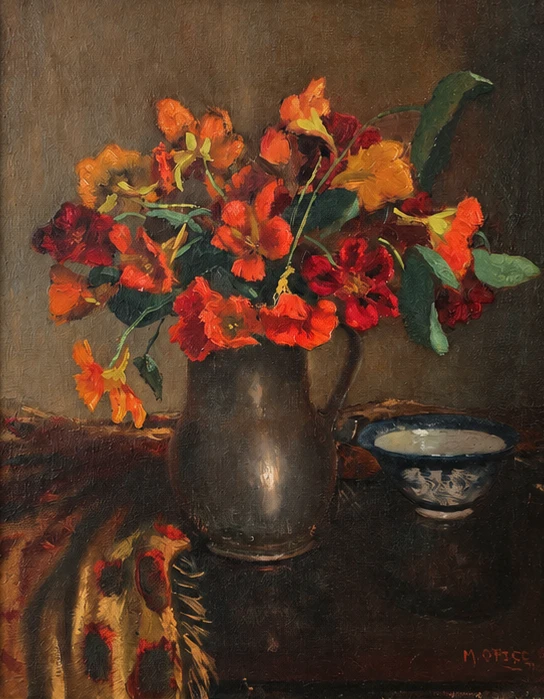 Marc Ottee (1898-1982). Dutch School, 20th Century. Still Life with Nasturtiums – Oil on Canvas
