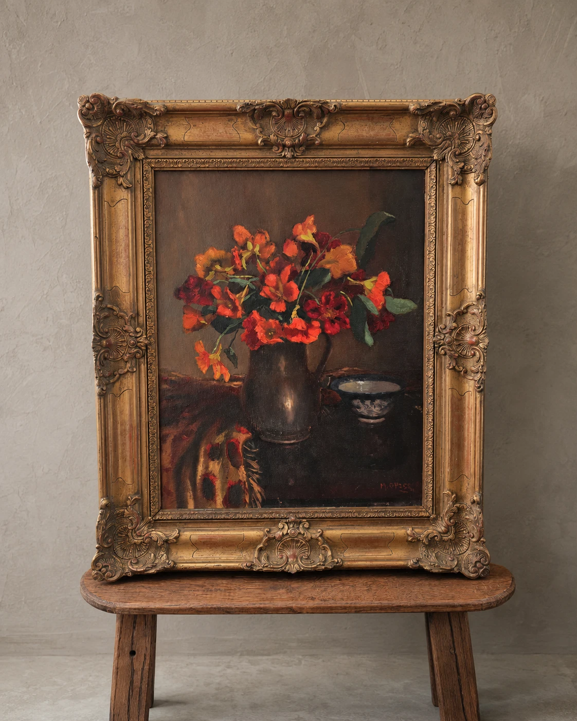 Marc Ottee (1898-1982). Dutch School, 20th Century. Still Life with Nasturtiums – Oil on Canvas - Image 5
