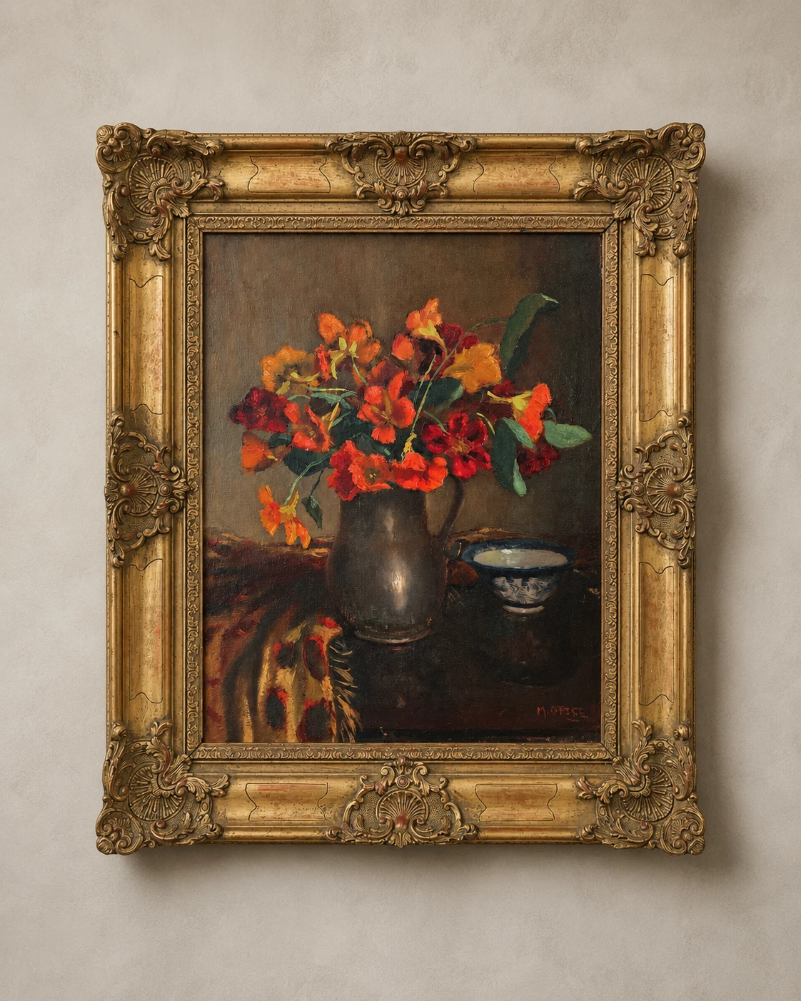 Marc Ottee (1898-1982). Dutch School, 20th Century. Still Life with Nasturtiums – Oil on Canvas - Image 6