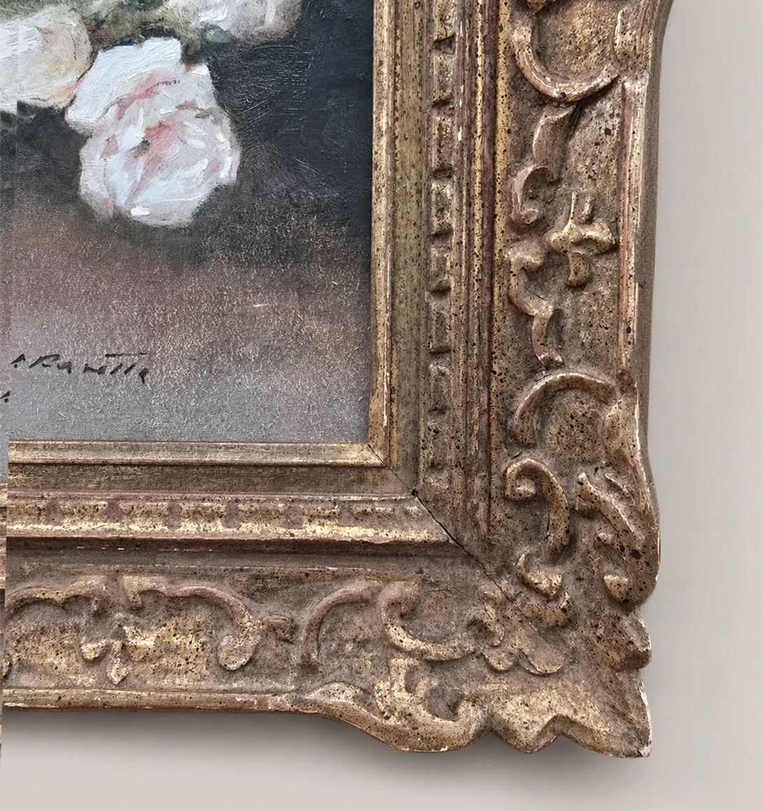 European School, circa 1940. Basket of Roses – Oil on Cardboard - Image 3