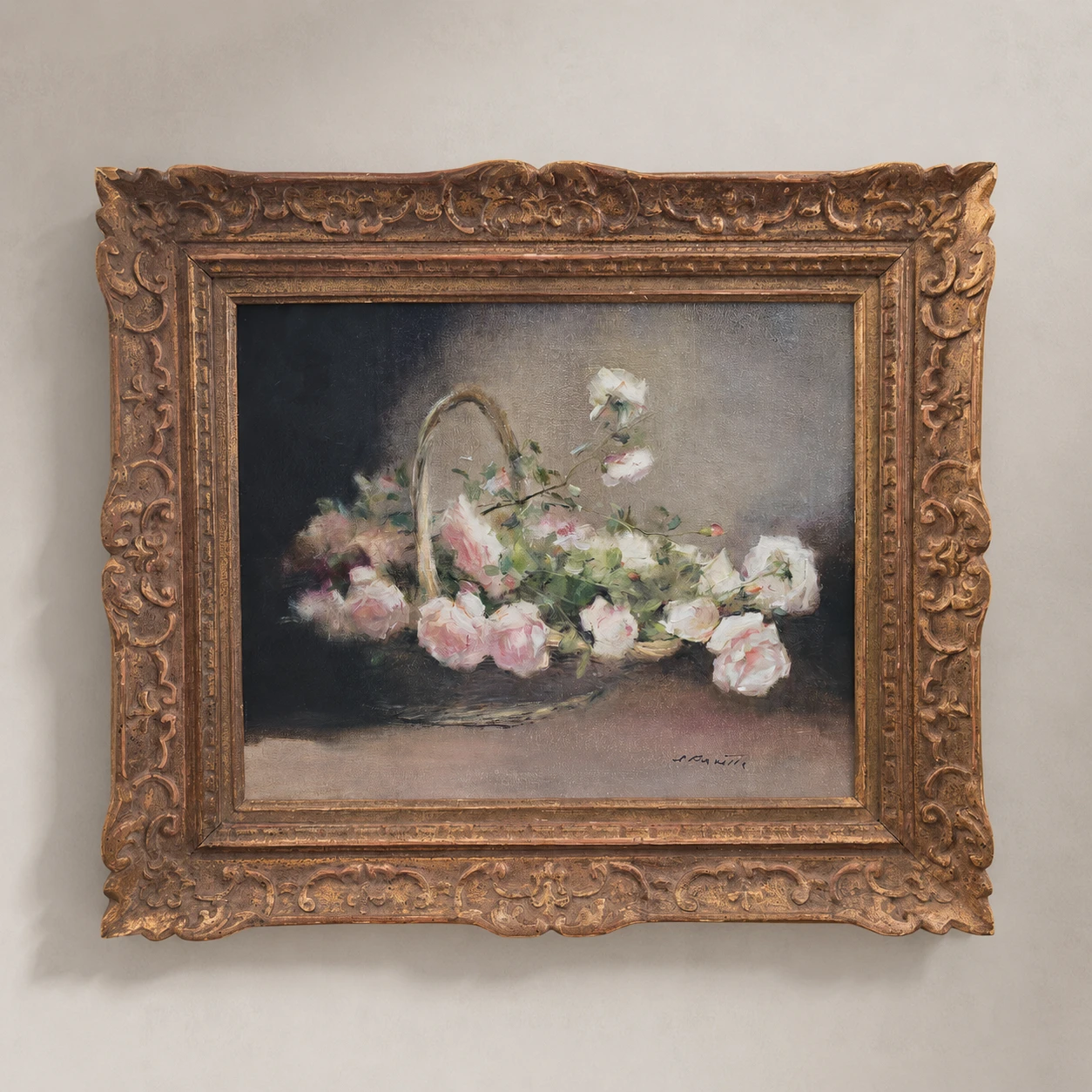 European School, circa 1940. Basket of Roses – Oil on Cardboard - Image 8