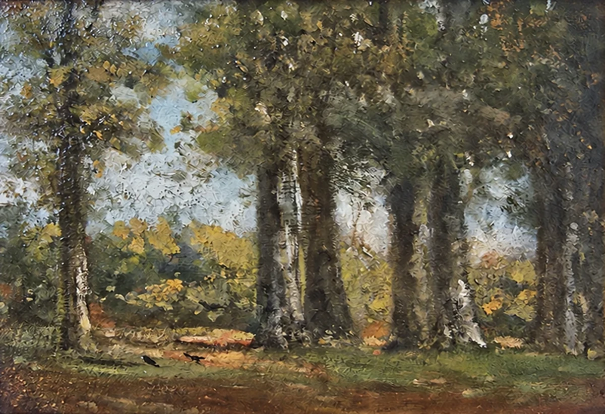 European School, 19th Century. Woodland Landscape - Oil on Panel