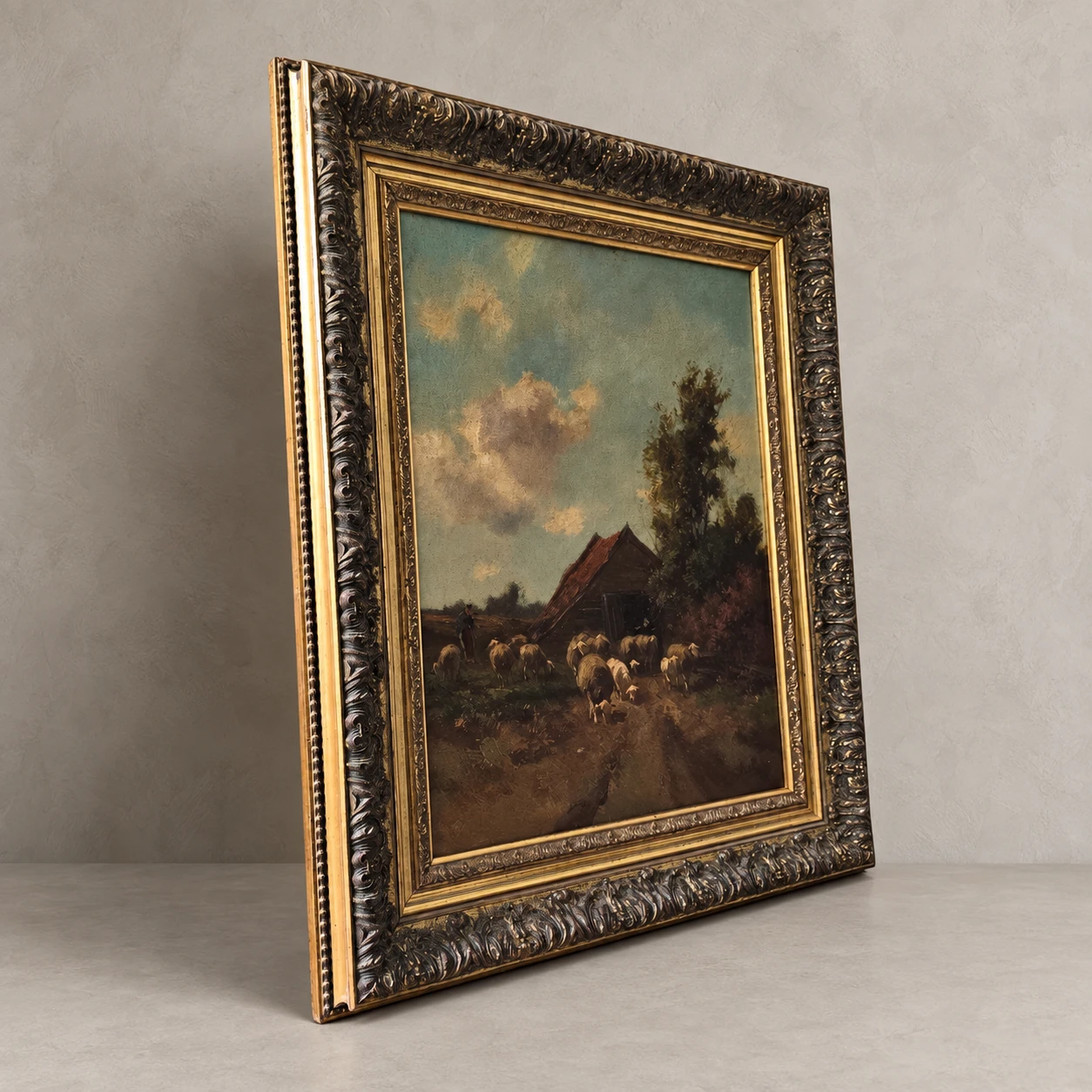 Arend van de Pol (1886 -1956). Dutch school Rural Landscape with Shepherd and Sheep - Oil on Canvas - Image 6