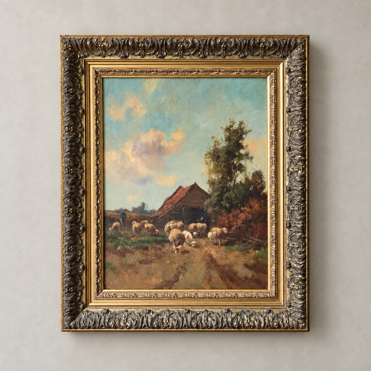 Arend van de Pol (1886 -1956). Dutch school Rural Landscape with Shepherd and Sheep - Oil on Canvas - Image 9