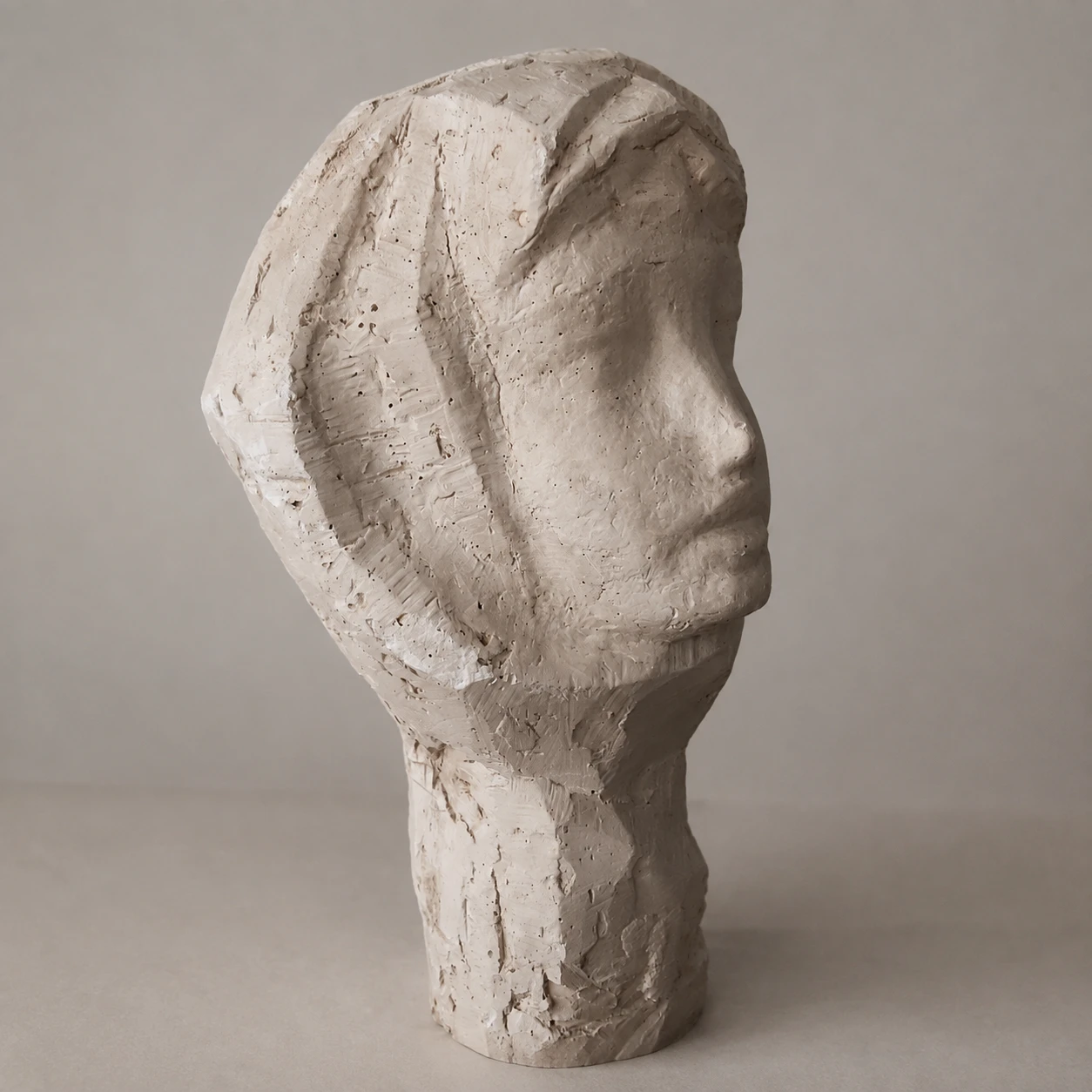 Romanian School, 1960s–1970s. Woman Wearing a Headscarf – Plaster Sculpture