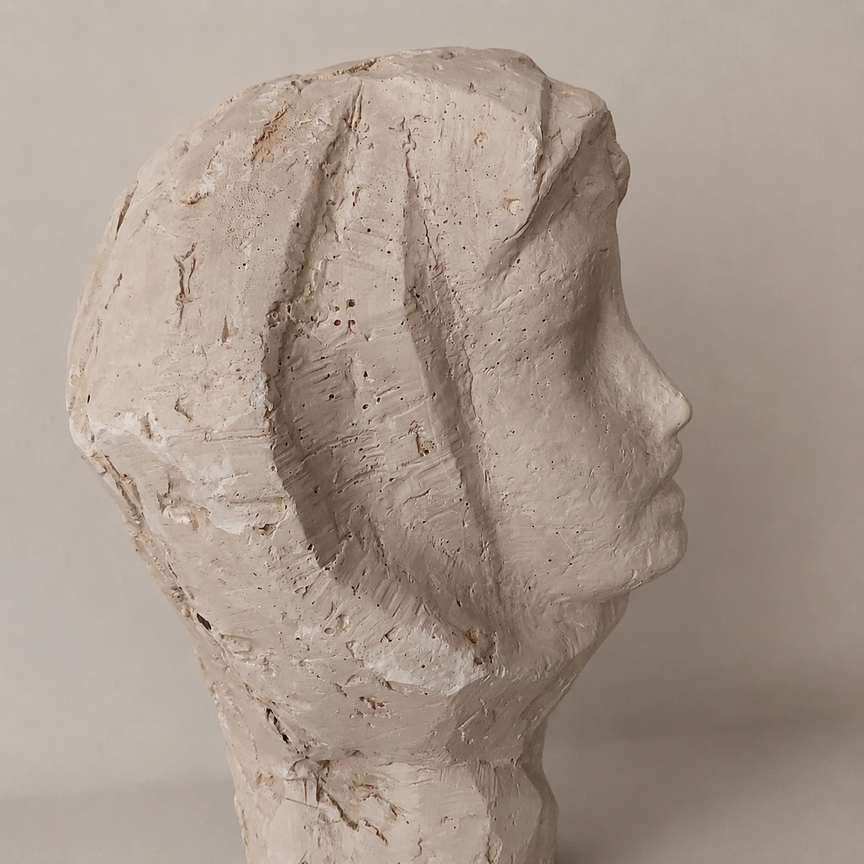 Romanian School, 1960s–1970s. Woman Wearing a Headscarf – Plaster Sculpture - Image 2