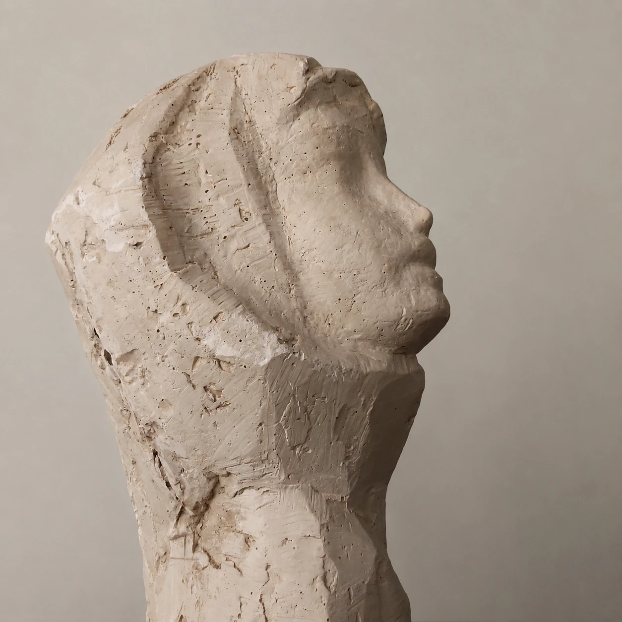 Romanian School, 1960s–1970s. Woman Wearing a Headscarf – Plaster Sculpture - Image 3