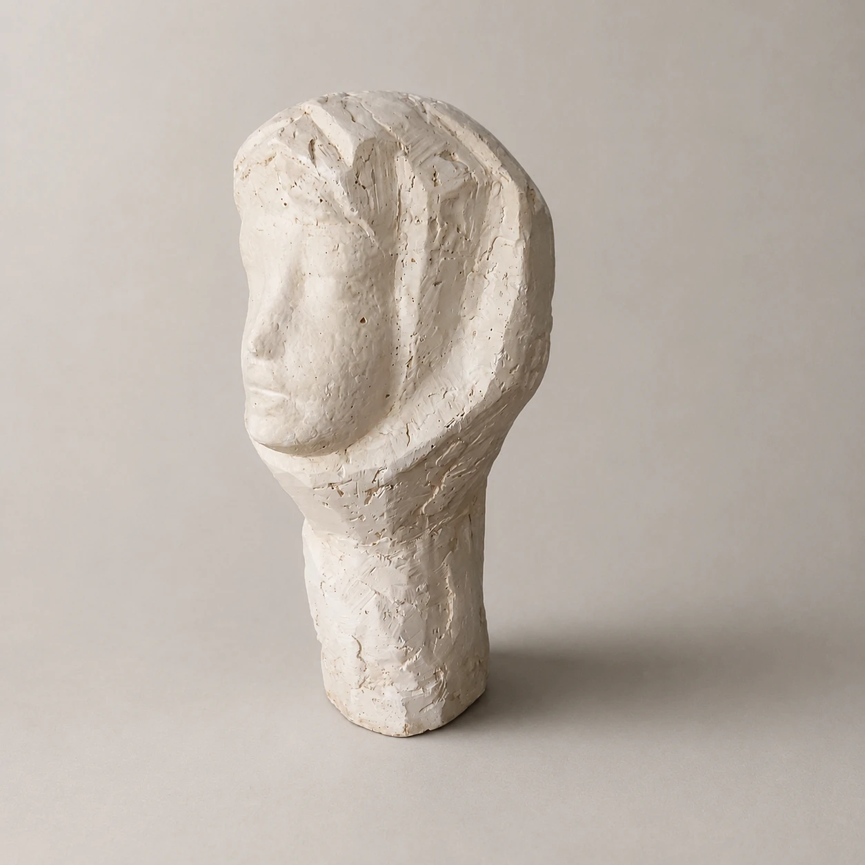 Romanian School, 1960s–1970s. Woman Wearing a Headscarf – Plaster Sculpture - Image 4