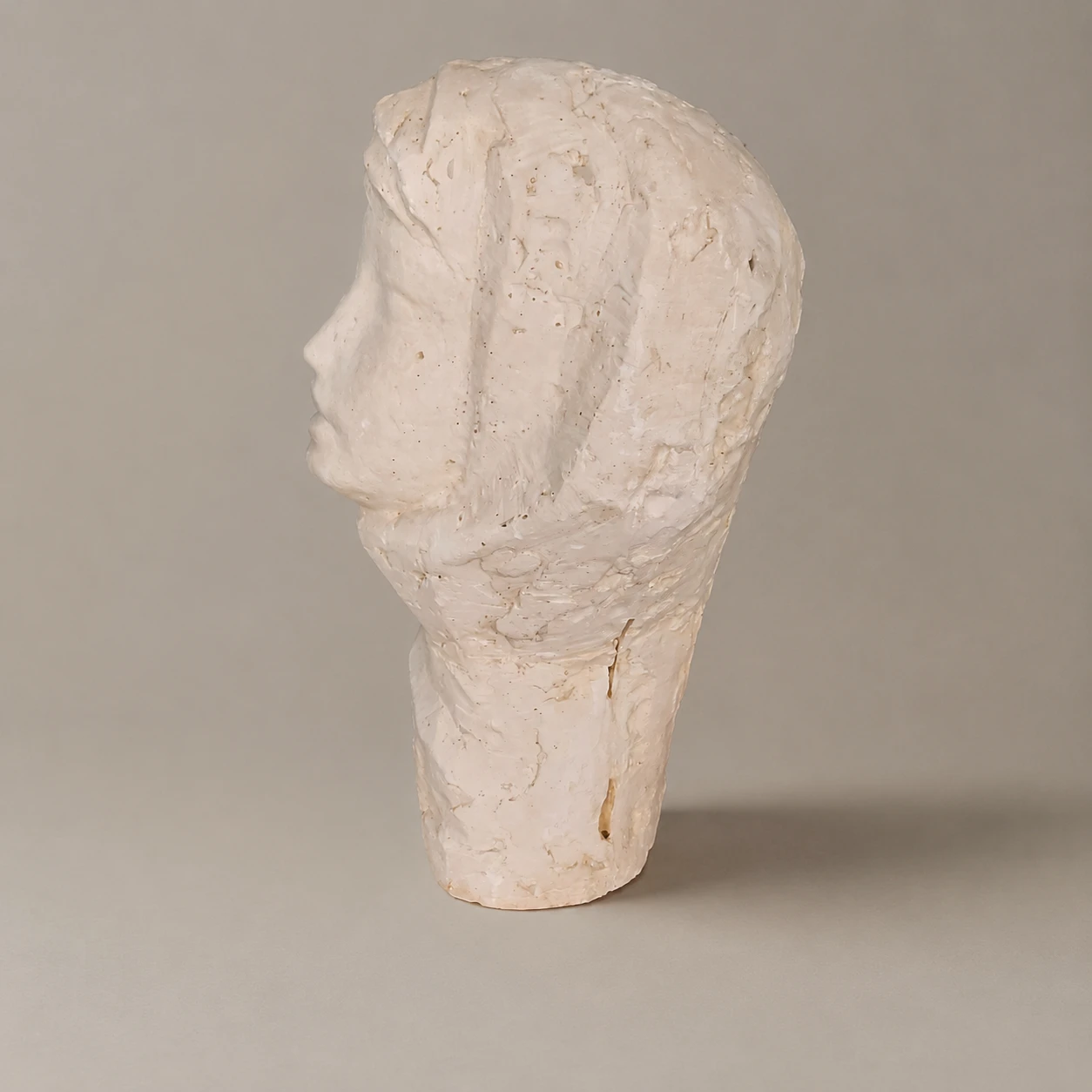 Romanian School, 1960s–1970s. Woman Wearing a Headscarf – Plaster Sculpture - Image 5
