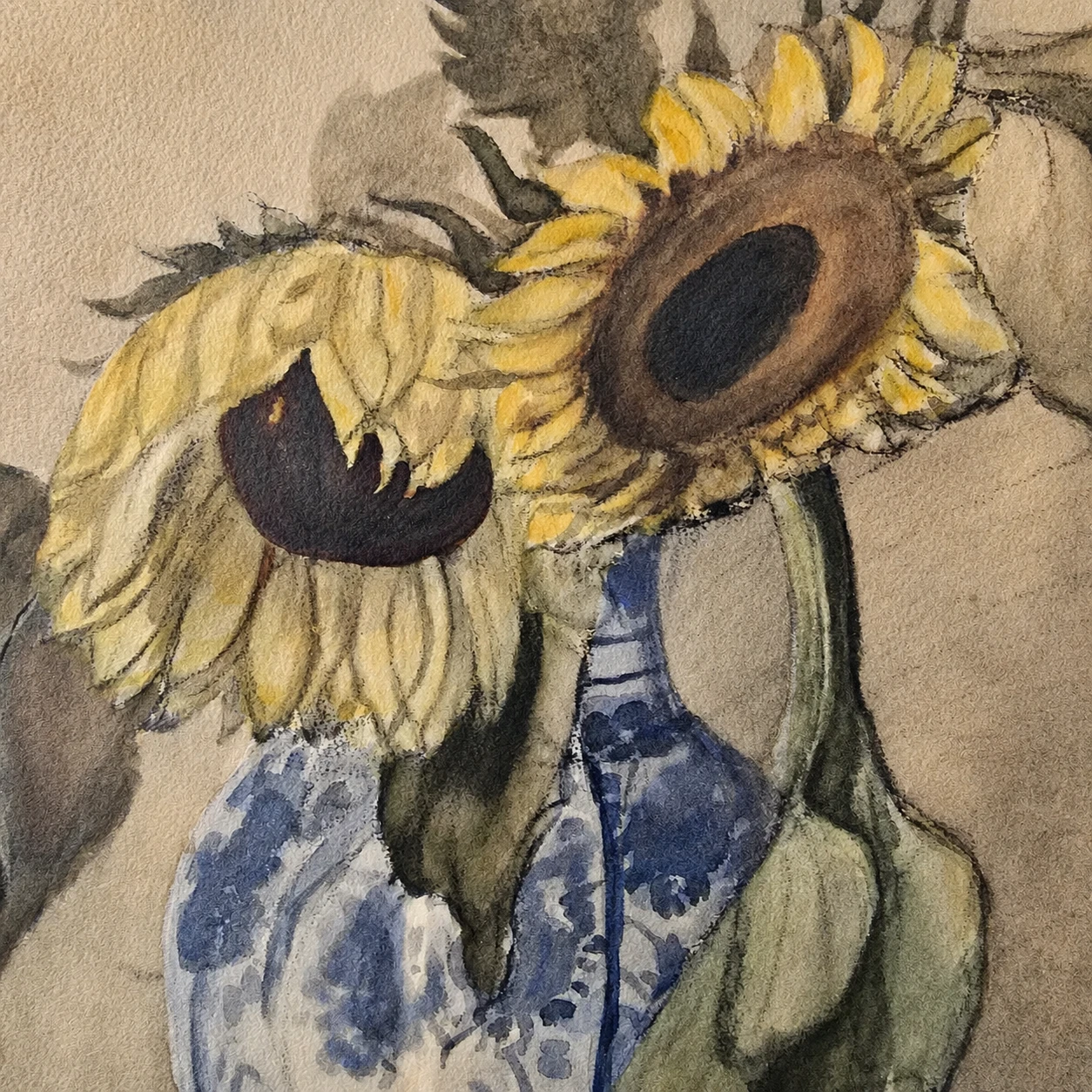 Otto Dix (1891–1969). German School, 20th Century. Still Life with Sunflowers – Watercolour on Paper - Image 4