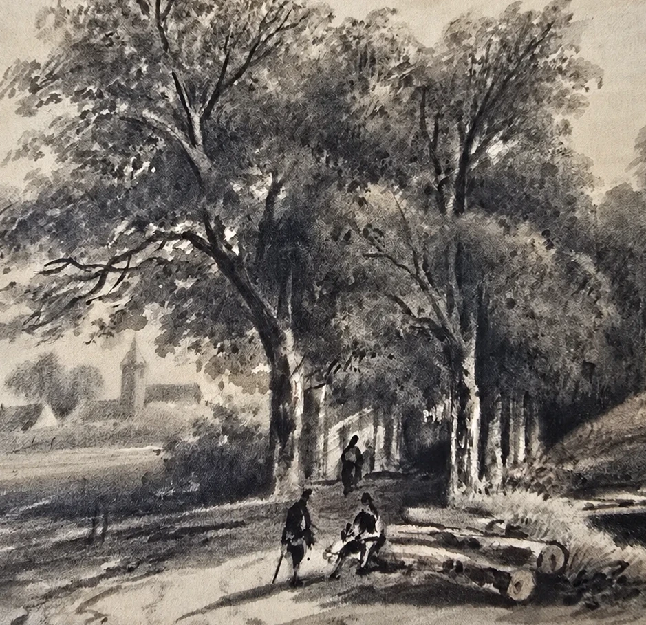 Frederik Lodewijk Huygens (1802-1887). Landscape near Breda – Watercolour - Image 2